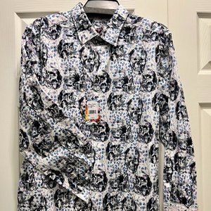 ROBERT GRAHAM Long Beach All Over Skull Heads Print Shirt - Size L MSRP $198.00